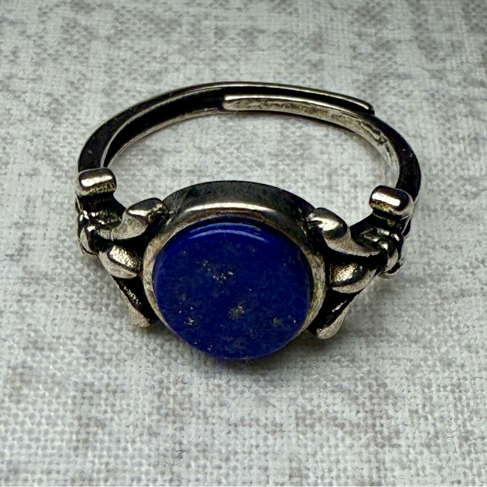 New Silver-Plated Adjustable Ring w/Natural Lapis Lazuli π΅ - Picture 4 of 5